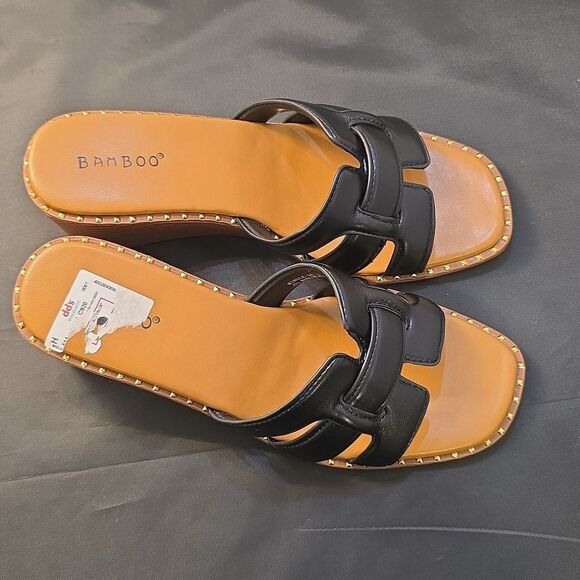 BRAND NEW BAMBOO THIN STUDDED LINER DESIGN WOMENS WEDGE SANDAL - Picture 8 of 15